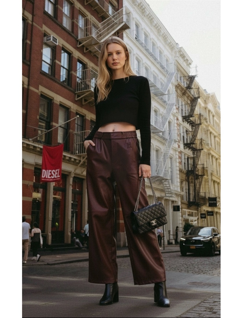 NWT Honor The Gift Vegan Leather Pant High Rise Wide Leg in Ruby Red Size Small